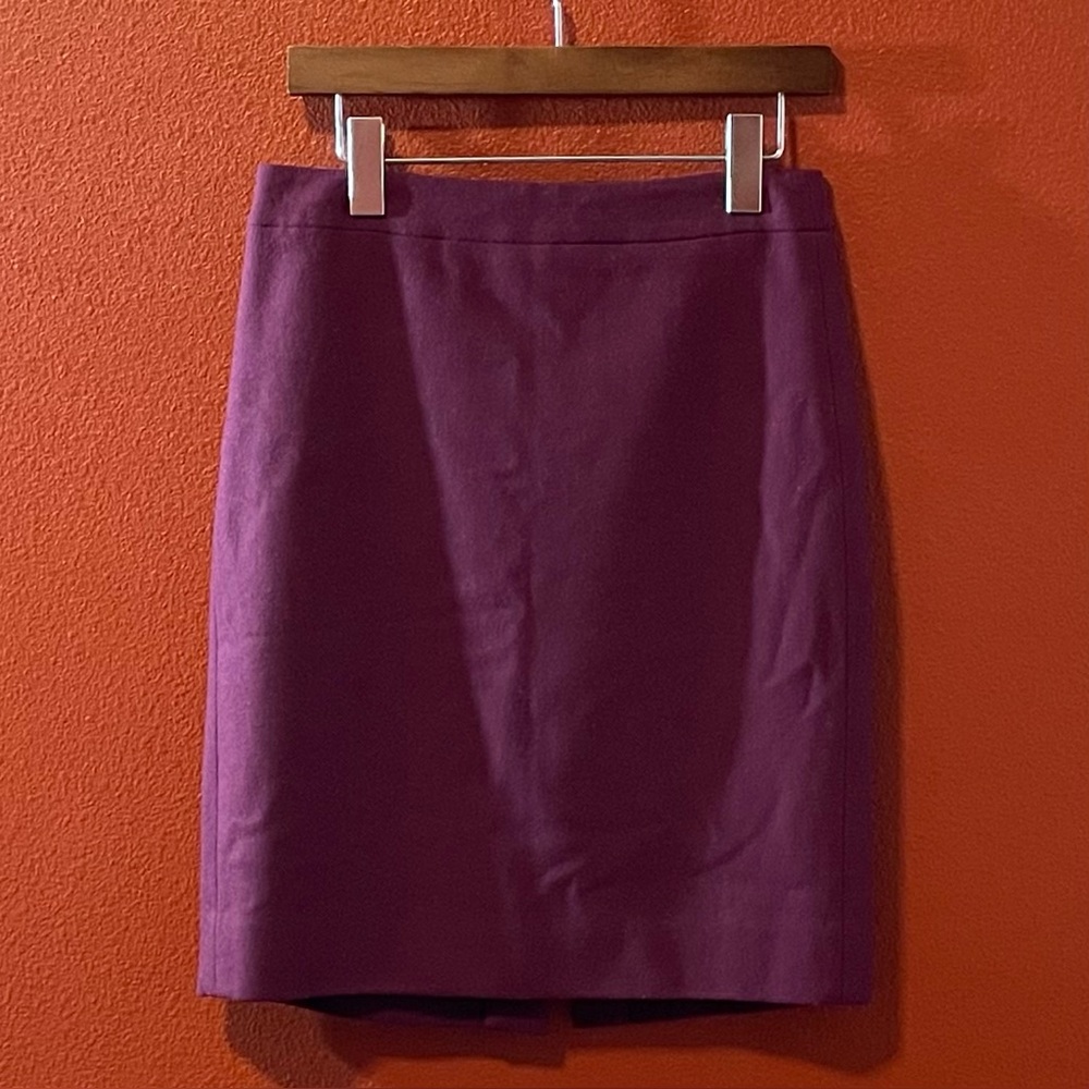 J Crew Women’s The Pencil Skirt Purple Wool Blend Short Office Preppy Work Skirt